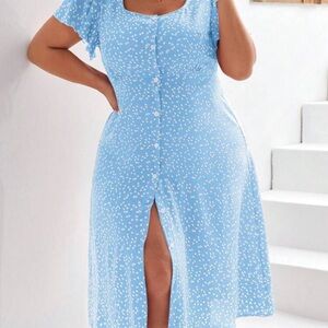 Blue White Heart Button-Down Dress